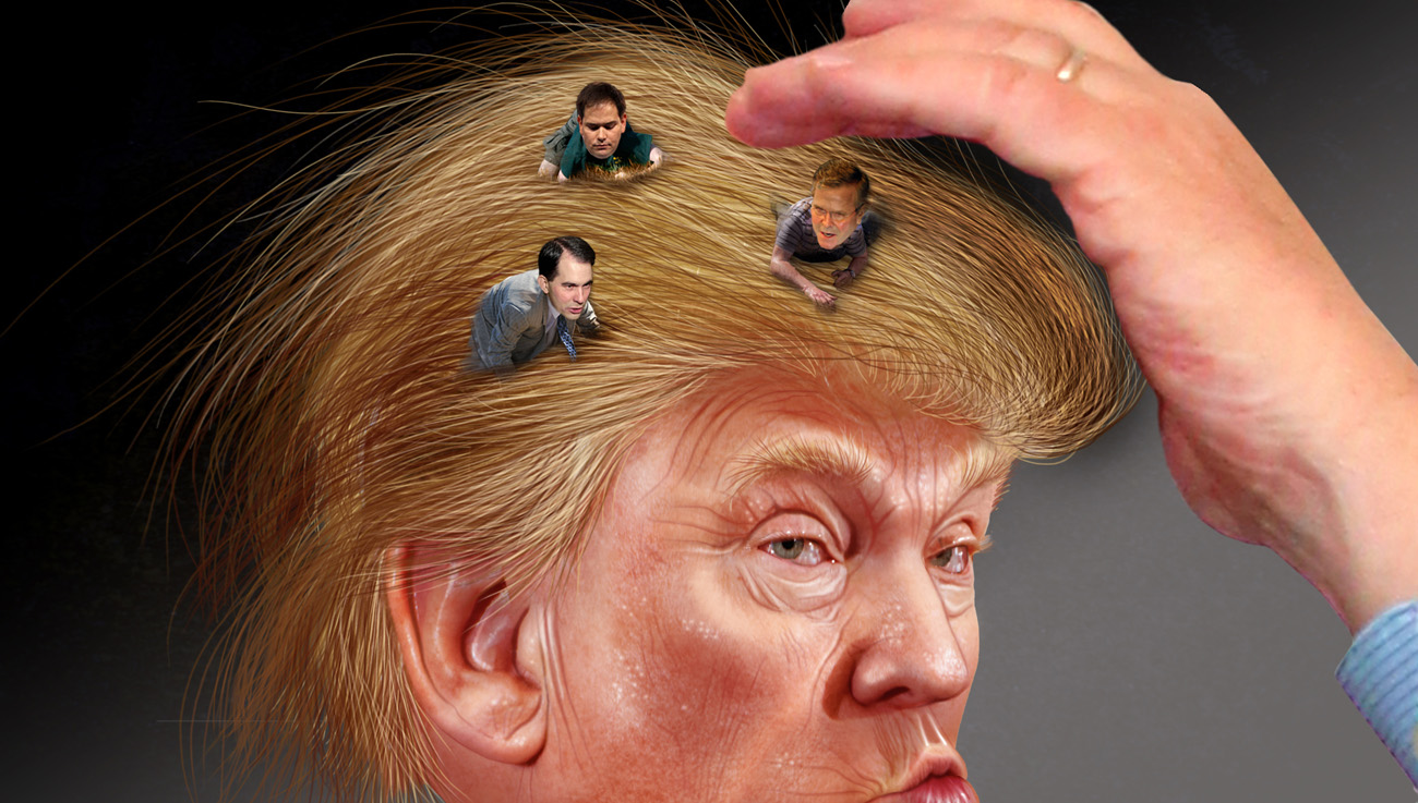 Donald Trump ja muut ehdokkaat. Kuva: DonkeyHotey / Flickr.
