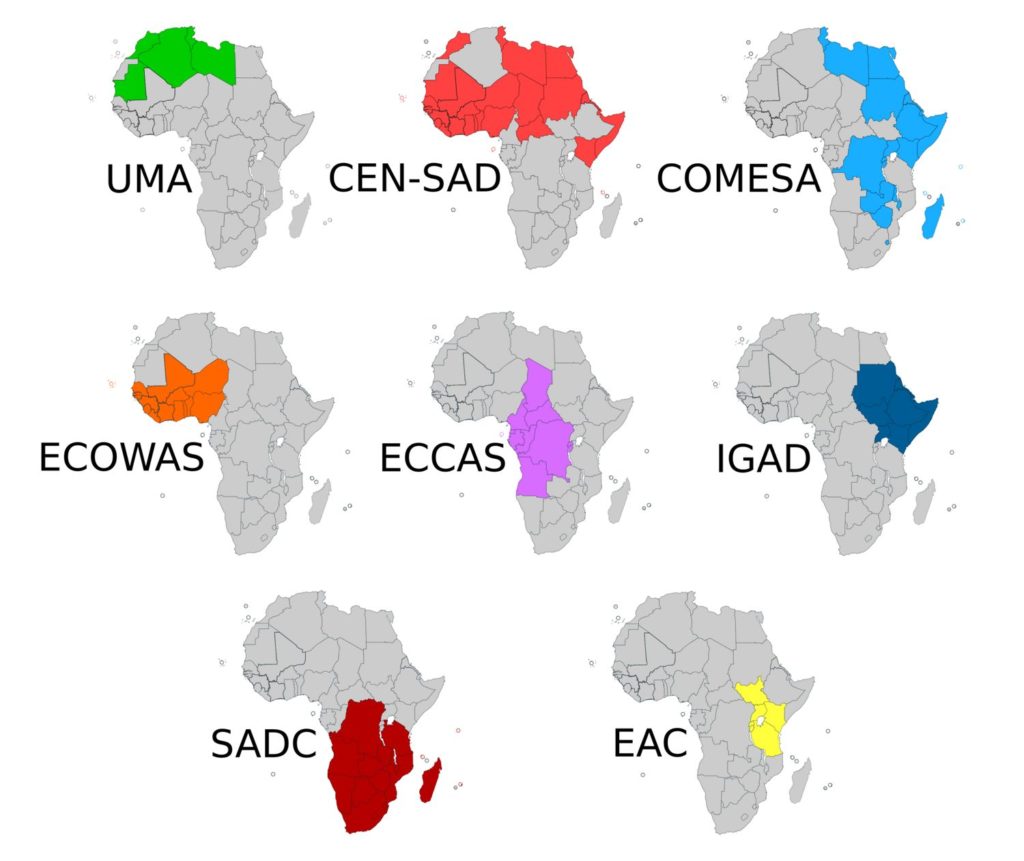 Infografiikka: Afrikan kauppa-alueet kuvattuna pienillä kartoilla
