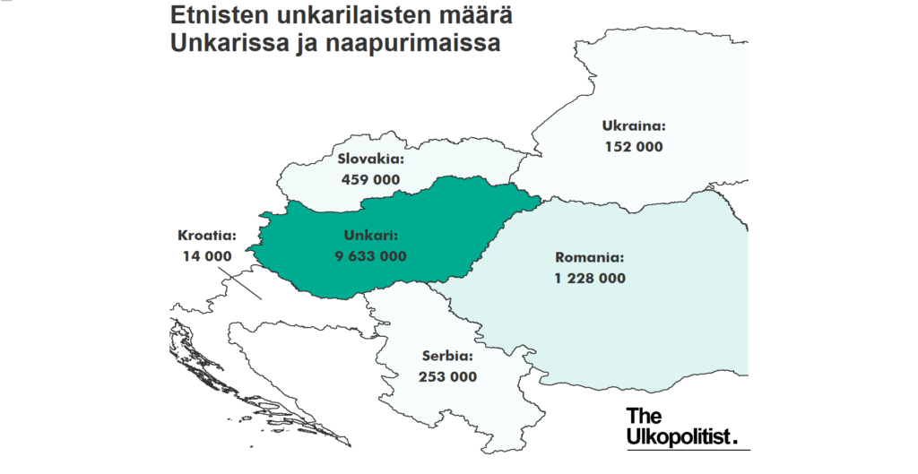 Itä Euroopan kartta ja unkarilaisvähemmistöt