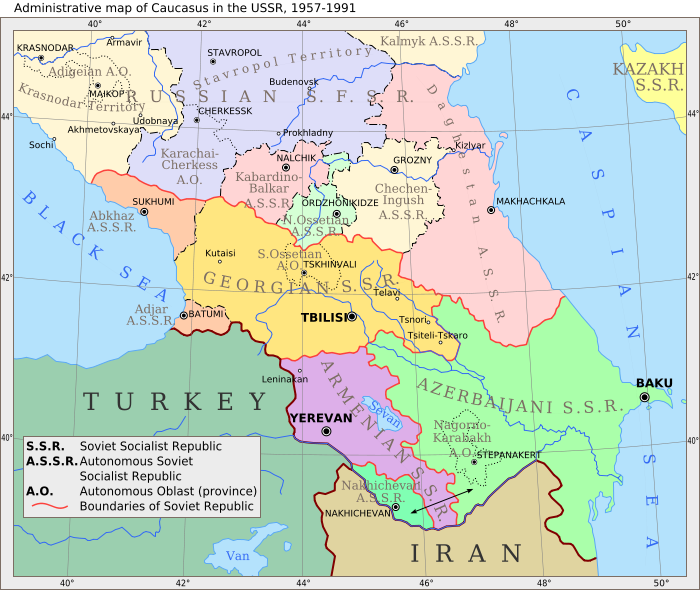 Neuvostoaikainen Kaukasuksen kartta. 